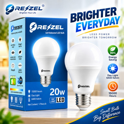 Rezzel Self-Ballasted LED Bulb 20W – High Lumen Energy Saving 6400K Cool White LED Light Bulb with 270° Beam Angle & 1 Year Warranty